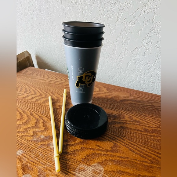 Starbucks CU University of Colorado Reusable Cold Tumbler 4 cups w/lids 2 straw - Picture 8 of 9
